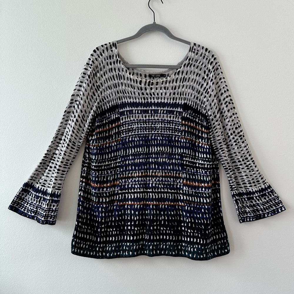 Nic + Zoe linen-blend lightweight sweater with bell sleeves size XL